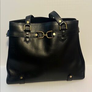 CHLOE Understated Elegant Black Smooth  Leather Tote Bag Gold Buckle Hardware